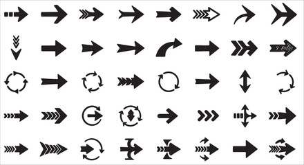 Black and white arrow icon set with various directions and symbols