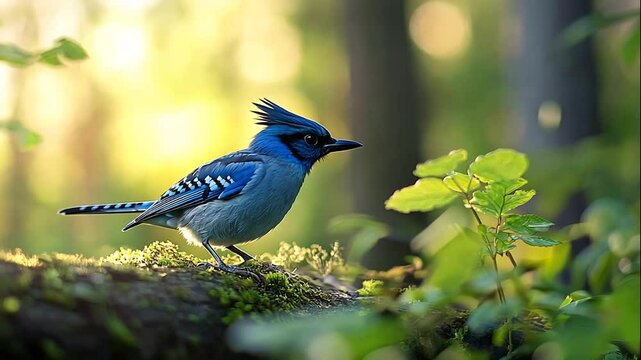 Blue Jay Bird in Forest Nature Wildlife Closeup
