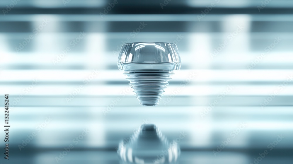 Poster floating titanium dental implant with sleek metallic background showcasing high-tech precision and m