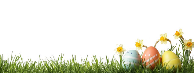 PNG Easter eggs in grass field plant celebration springtime. 
