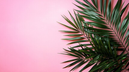 Vibrant Tropical Bright Pink Background with Exotic Palm Leaves for Graphic Design Projects