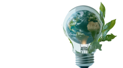 light bulb with green earth isolated on white background