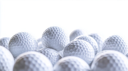 A pile of golf balls sits isolated on a white background, with plenty of copy space around it.

