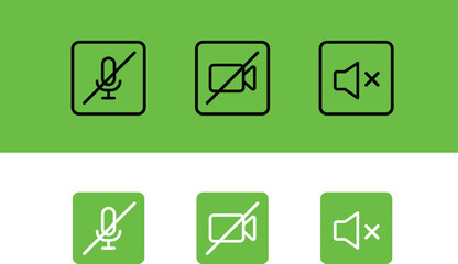 Speaker, Mic and Video Camera line icon set. 