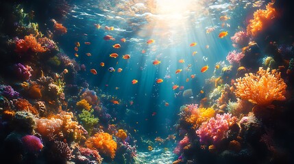 Obraz premium Beautiful ocean reef illuminated by sunlight high resolution hd photo