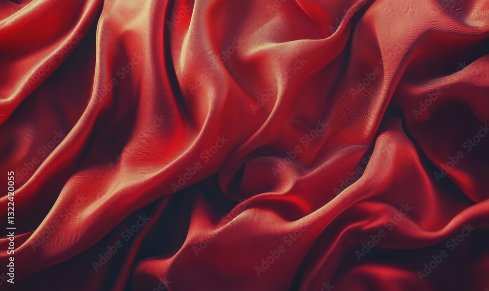 Poster luxurious red silk fabric flowing dynamically with intricate folds, illuminated by soft light for a 