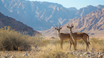 Obraz premium Hai Bar Yotvata National Park in Eilat, South Israel, offers a glimpse into desert wildlife conservation efforts
