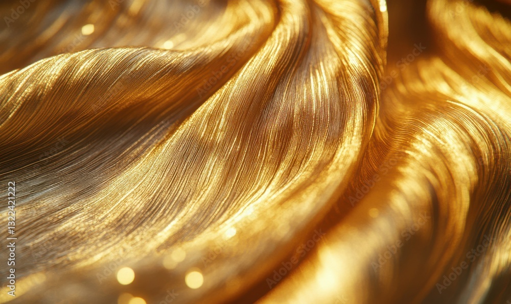 Poster close-up of intricate glowing gold threads forming a dynamic pattern on a textured surface creating 