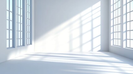 Bright Sunlight Shining Through Windows in a Modern White Room
