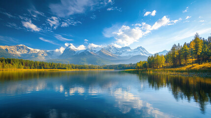 Fototapeta premium The breathtaking natural beauty of Tarim Lakeâ€™s mountains and waters makes for an unforgettable landscape