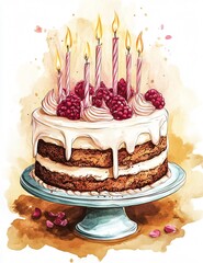 Elegant Birthday Cake Illustration for Weddings and Celebrations - High Quality Image