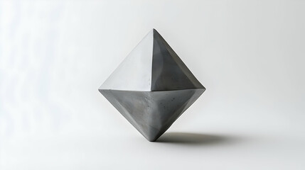 Abstract Geometric Concrete Sculpture on White Minimalist Background With Dramatic Lighting in Modern Studio Photography