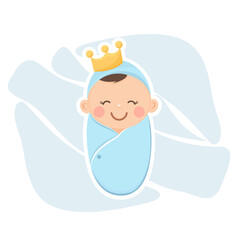 Baby Little Boy with Cute Face Sleep on Soft Pillow Vector Illustration