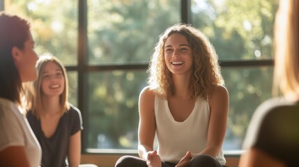 Group of women engaged in a lively discussion during a workshop at a bright, sunny location