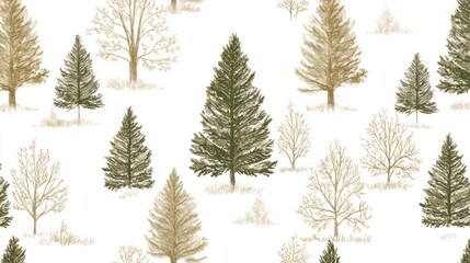 Fototapeta premium Artistic Illustration Of Trees And Vegetation On White Background