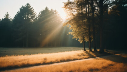 Fototapeta premium Subtle atmospheric transparent light leaks with a warm golden glow and smooth film grain texture