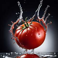 Fresh Red Tomato with Water Splash - High-Speed Photography
