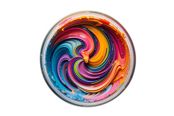 Creative paint swirl mixing art studio photography bright colors top-down view expression, isolated on white or transparent background