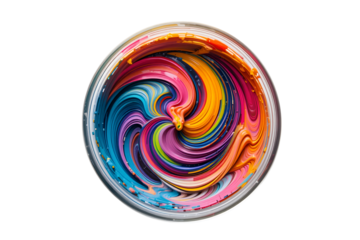 Creative paint swirl mixing art studio photography bright colors top-down view expression, isolated on white or transparent background