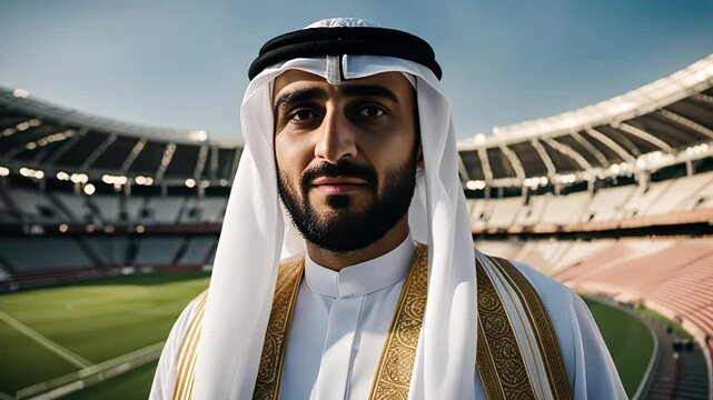 Arab sheikh in a football stadium.