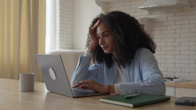 Tired Woman Yawning While Working On Laptop, Struggling To Stay Focused At Home