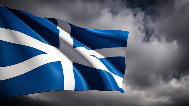 Scottish flag in a Scottish landscape.