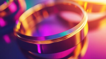Vibrant Gold Rings on Colorful Reflective Background