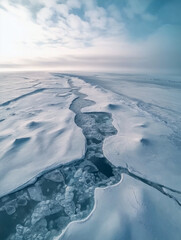 Fototapeta premium Arctic Landscape Aerial View: Exploring the Vastness and Serenity of Frozen Water and Coastal Ice Formations in Polar Regions