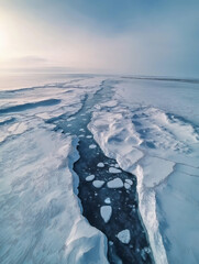 Frozen Tranquility: Aerial View of Arctic Icebergs and Glaciers in an Expansive Polar Landscape