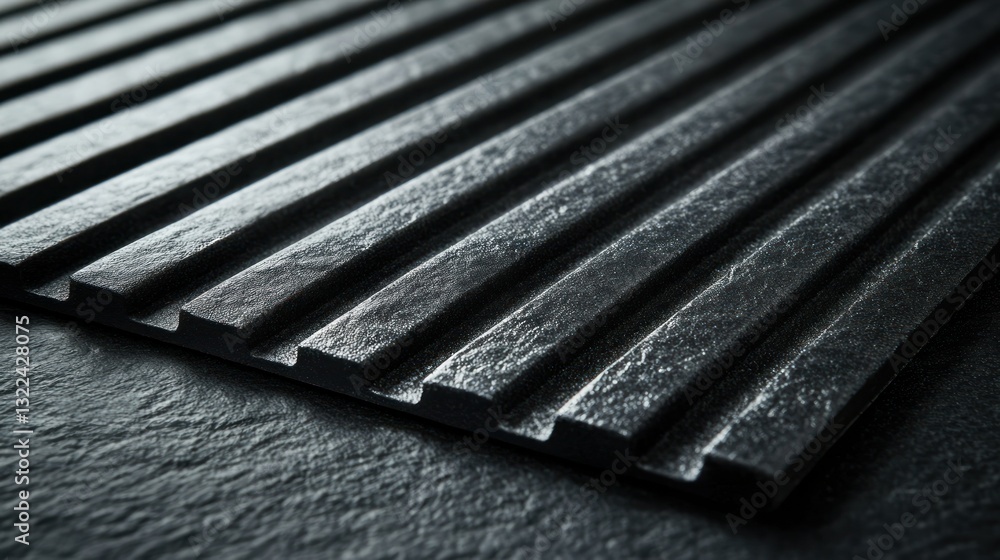 Aufkleber textured dark surface with parallel ridges casting shadows in a dim light