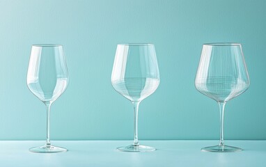 Fototapeta premium Elegant arrangement of three glassware styles on a soft blue backdrop