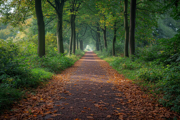 Obraz premium Autumnal Path Through a Sunlit Forest