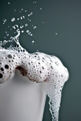 Naklejka premium Close-up of overflowing soap bubbles against a dark background