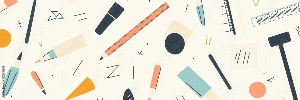 Aufkleber seamless pattern featuring design tools like pencils, rulers, and color palettes in a soft monochrom