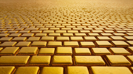 Fototapeta premium Golden Brick Road Golden Yellow Shiny Bricks Pathway Leading Towards Horizon Abstract Success Opportunity Journey