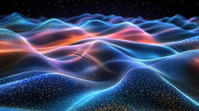 Conceptual depiction of wave particle duality showcasing layered waves particles for quantum behavior