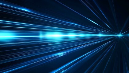 Dynamic blue light streaks converging toward a bright point, creating a futuristic, high-speed motion effect. The abstract design evokes themes of technology, speed, and digital energy.