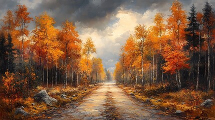 Fiery Foliage Lane Sunset Glow high resolution hd wallpaper