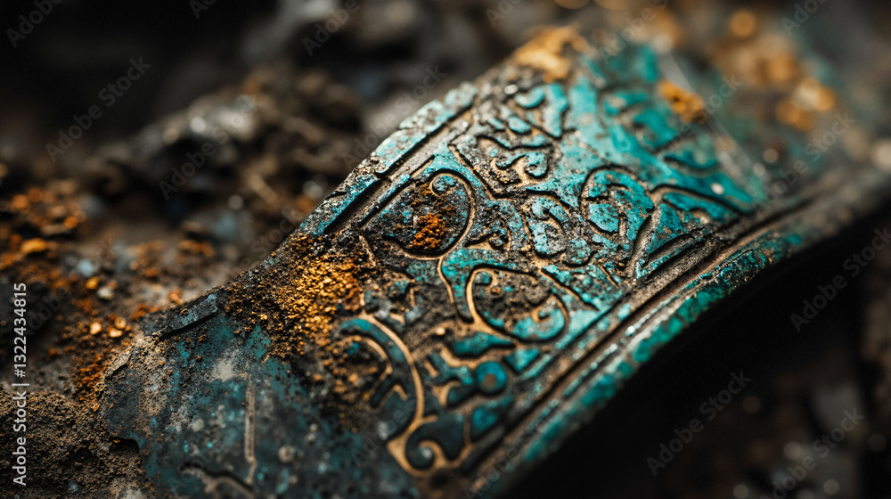 Poster the image shows a close up of a metal object on a table