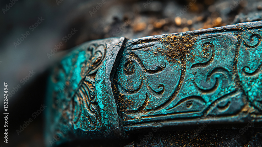 Poster the image shows a close up of a metal object on a table