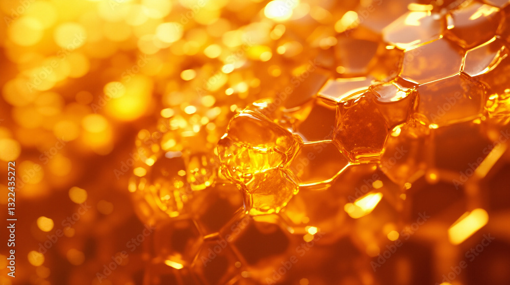Poster the image shows a close up of a honeycomb on a yellow background. the honeycomb is made up of hexago