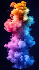 Fototapeta premium Colorful smoke plume rising against a dark background, creating a vibrant visual effect