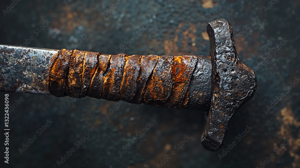 Aufkleber the image shows a close up of a rusty metal object on a table. it appears to be a saber