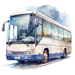 Watercolor illustration of bus  isolated on transparent background