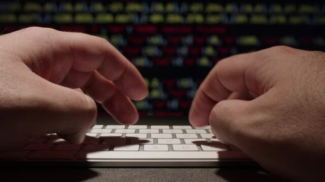 Man work with chat AI online, connecting with AI and using a chatbot. IT engineer software developer programmer interact with chat bot, making writing code. Typing on laptop keyboard close-up. 