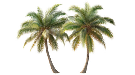 Obraz premium Tropical Twin Palms:Two lush, green palm trees gracefully stand side-by-side, offering a tranquil view, conjuring thoughts of tropical getaways and sun-kissed adventures.