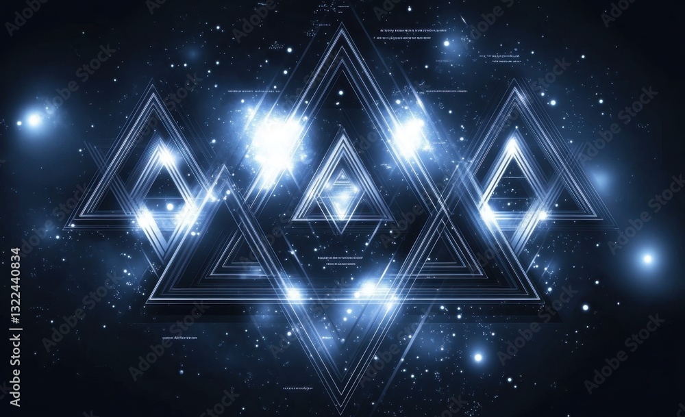 Poster dark blue background with triangular shapes and light effects for a modern technology or business pr