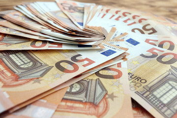 block of 50 euro banknotes