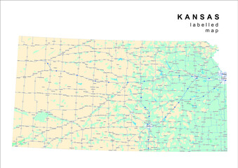 Kansas USA labelled map