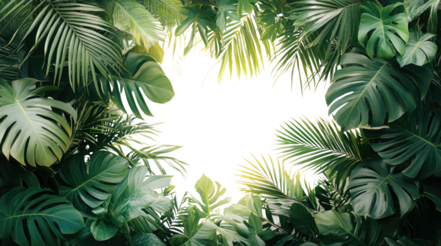 Tropical Lush Foliage: A vibrant assortment of lush tropical foliage surrounds an empty center space, offering a fresh and inviting design